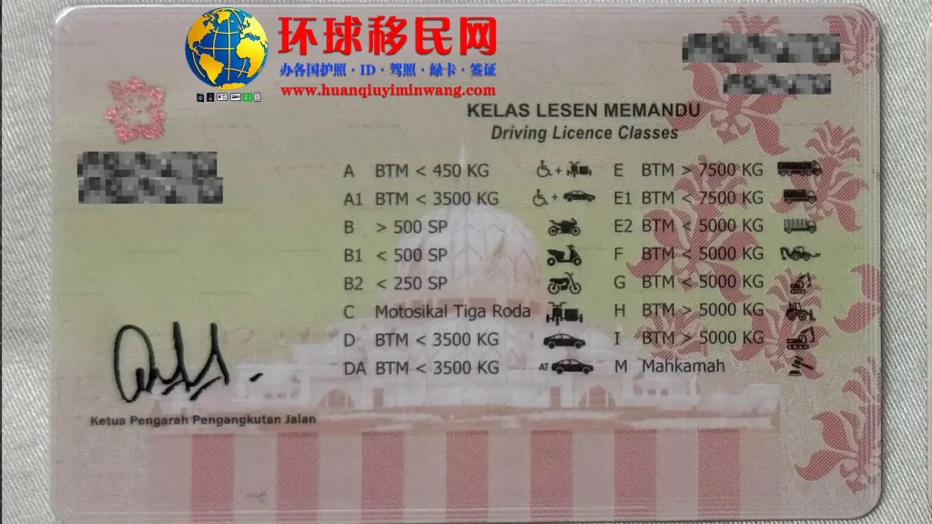 马来西亚驾驶证反面面高清样本