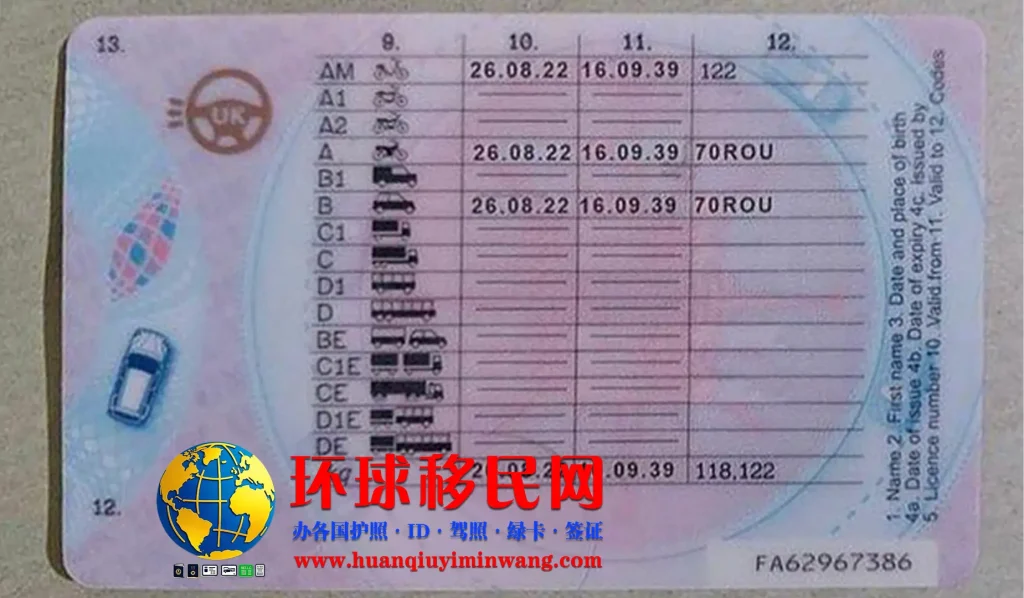 英国驾驶证反面高清照片