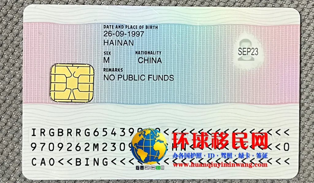 英国居留卡反面高清样本