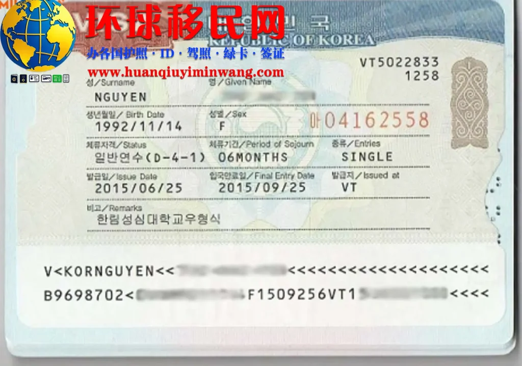 韩国签证样本